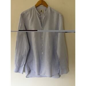 Kent & Curwen Striped Blue and White Linen Shirt Size Large